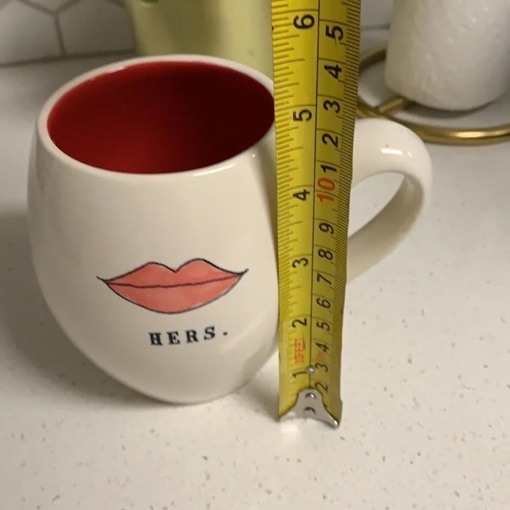Rae Dunn Hers coffee tea‎ mugs lips valentines love gift red white.